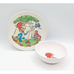 Woody Woodpecker Arrowhead Envoy 710 Vintage Bowl & Campfire Plate 60s